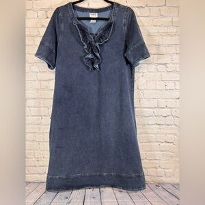 Monroe & Main Denim Look Stretch Ruffle Front Nautical Preppy Shift Dress 14
